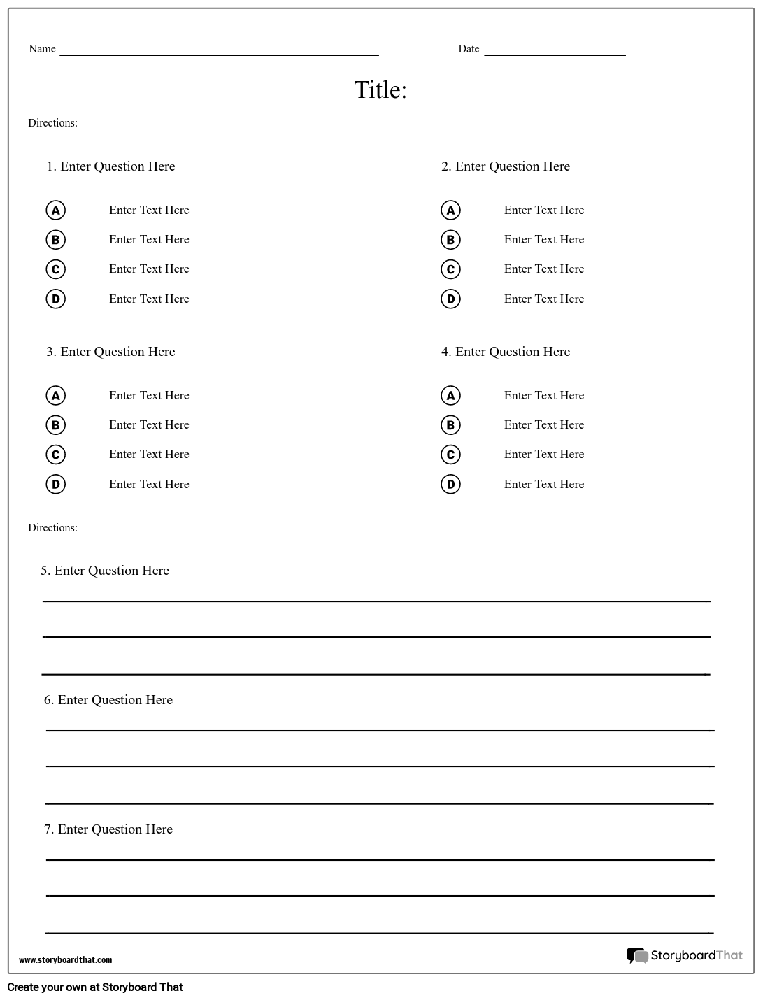 Storyboard That Free Quiz Maker Templates For Teachers