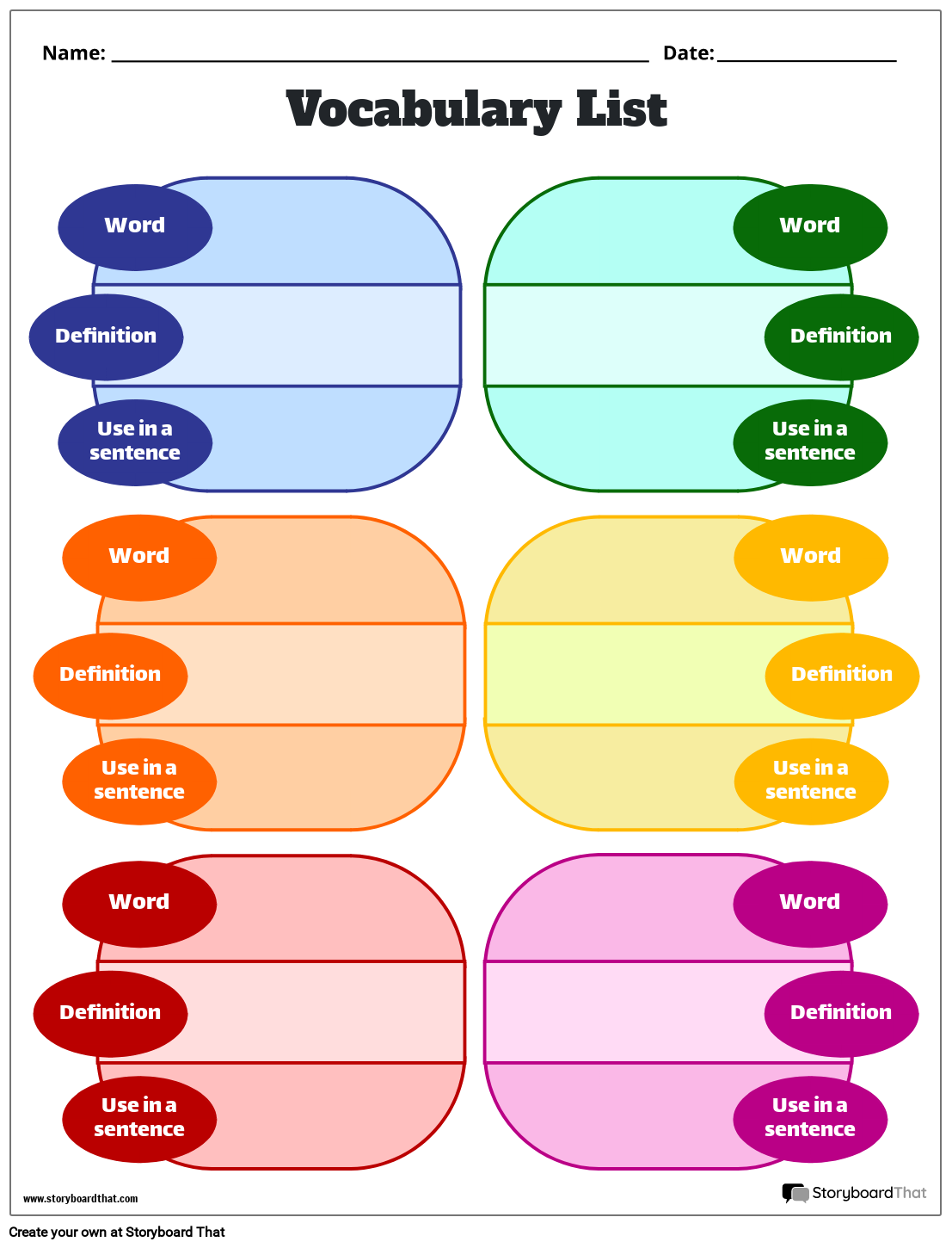 free printable vocabulary journal