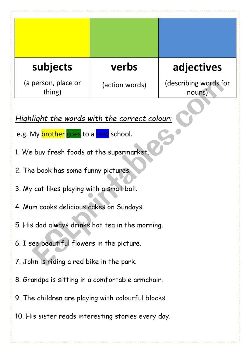 Subject noun Verb Adjective Word Order Parts Of Speech ESL Worksheet By NaughtyGirl2024