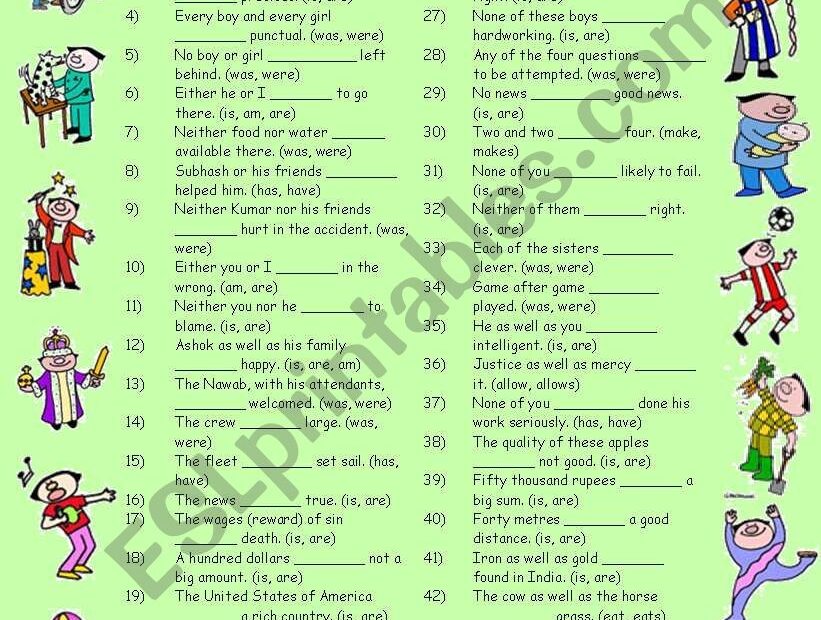 Subject Verb Agreement Editable With Answers ESL Worksheet By Vikral