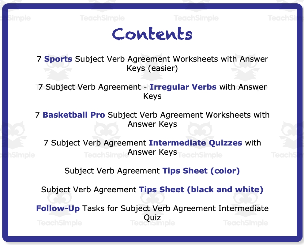 Subject Verb Agreement Intermediate Worksheets For 4th And 5th 