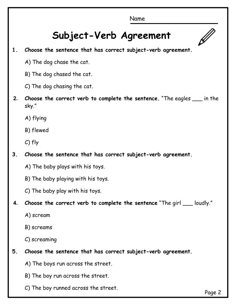 subject verb agreement free worksheets