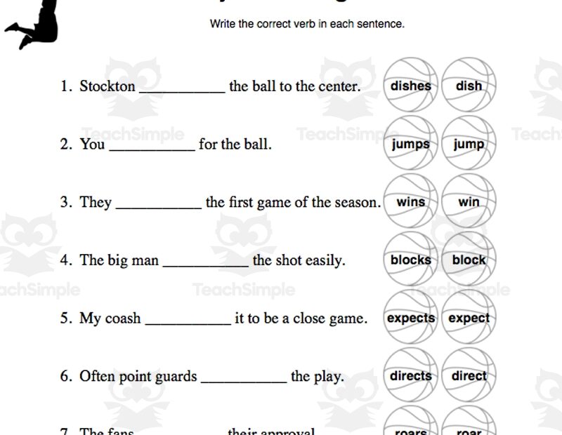 Subject Verb Agreement Worksheets For 3rd U0026 4th Grades Basic Level