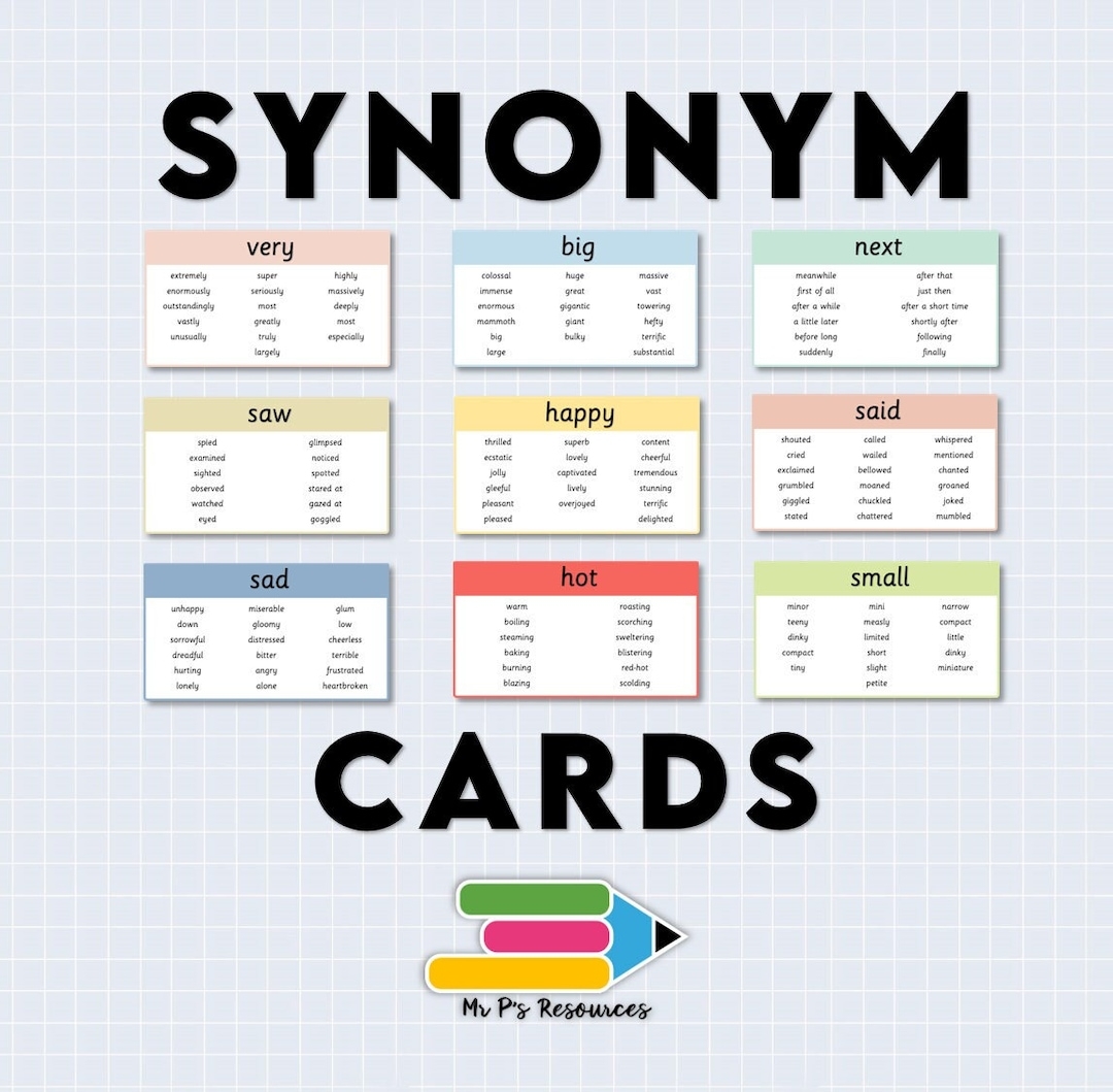 Synonym Cards Uplevel Vocabulary Primary Writing Etsy