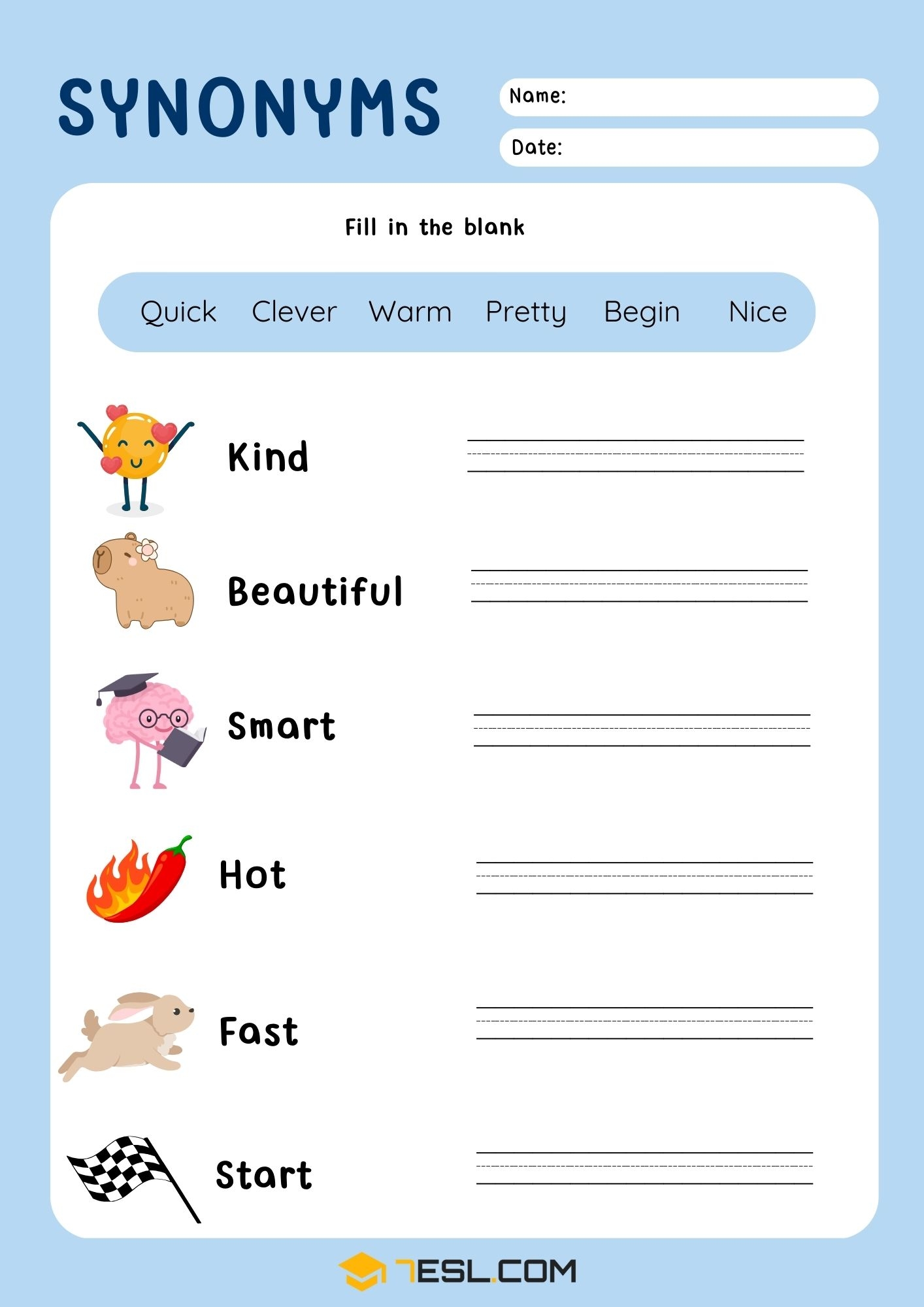 Synonyms Worksheets For Better English Skills 7ESL