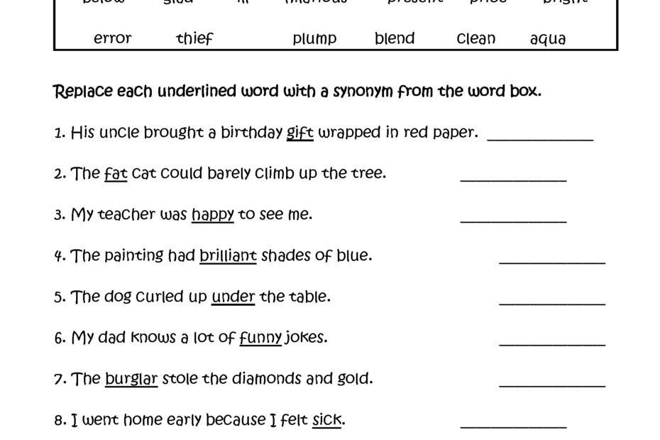 Synonyms Worksheets Replacing Words With Synonyms Worksheets