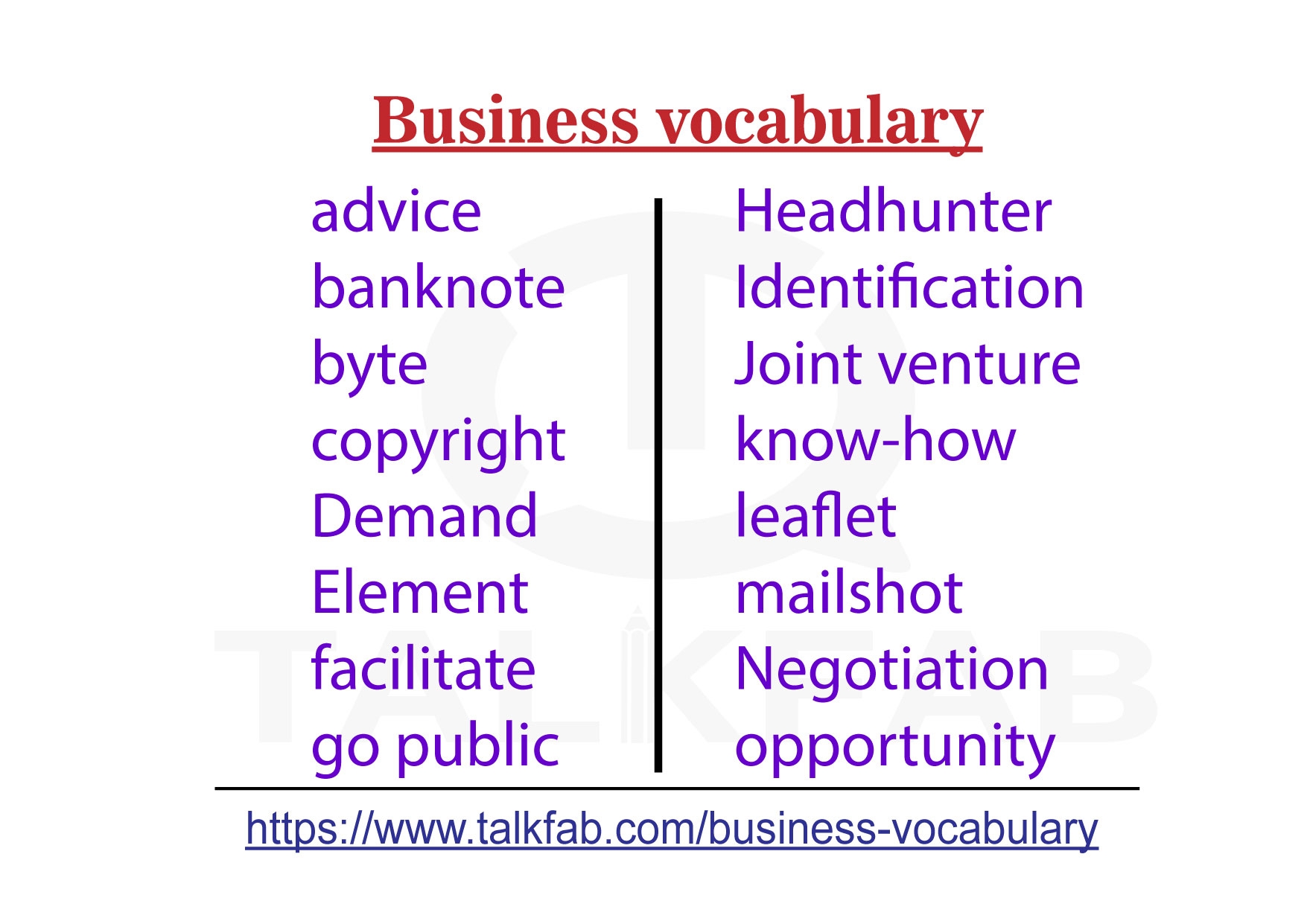 business vocabulary examples