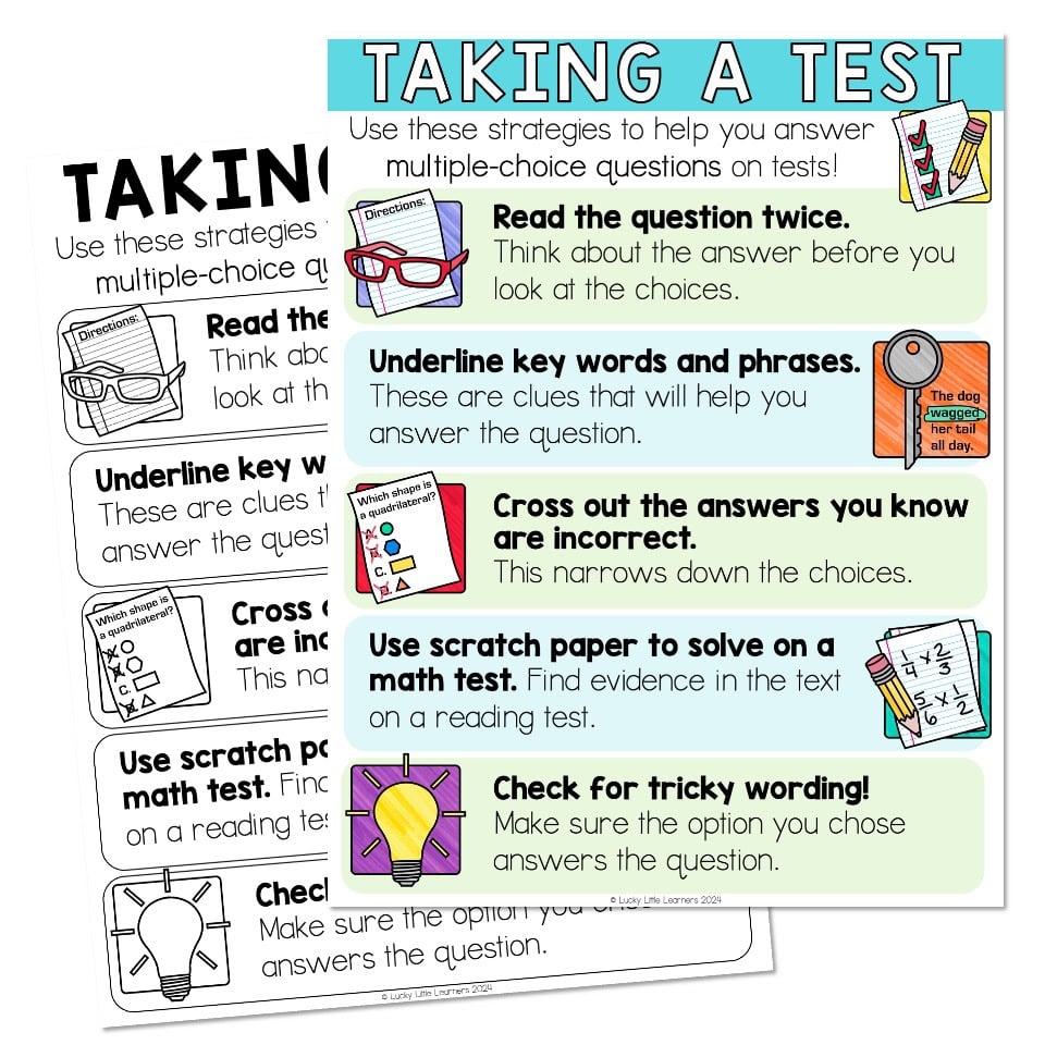 Test Taking Strategies Multiple Choice Questions Anchor Chart Lucky Little Learners
