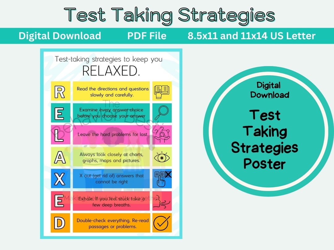 Test Taking Strategies Test Taking Tips Strategies For Students Testing Classroom Poster Etsy