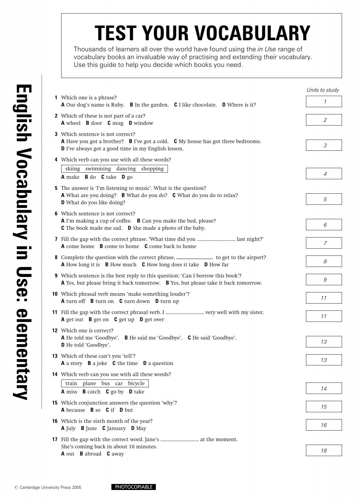 TEST YOUR VOCABULARY English Vocabulary In Use elementary