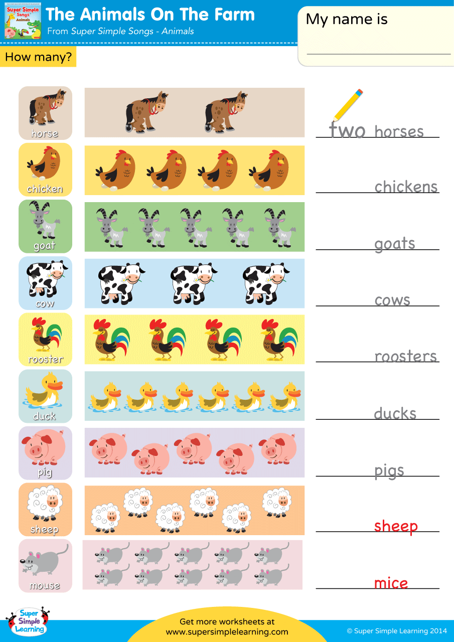 The Animals On The Farm Worksheet How Many 2 Super Simple