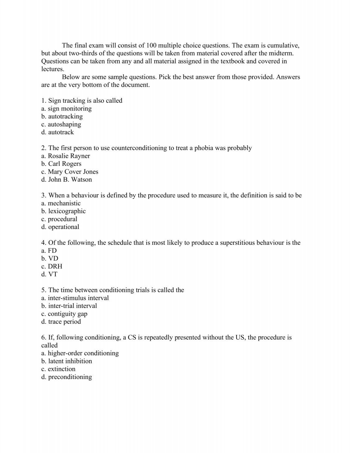 The Final Exam Will Consist Of 100 Multiple Choice Questions The 