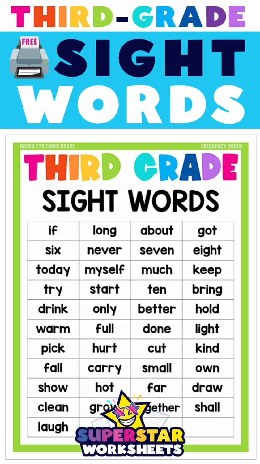 Third Grade Sight Words Superstar Worksheets