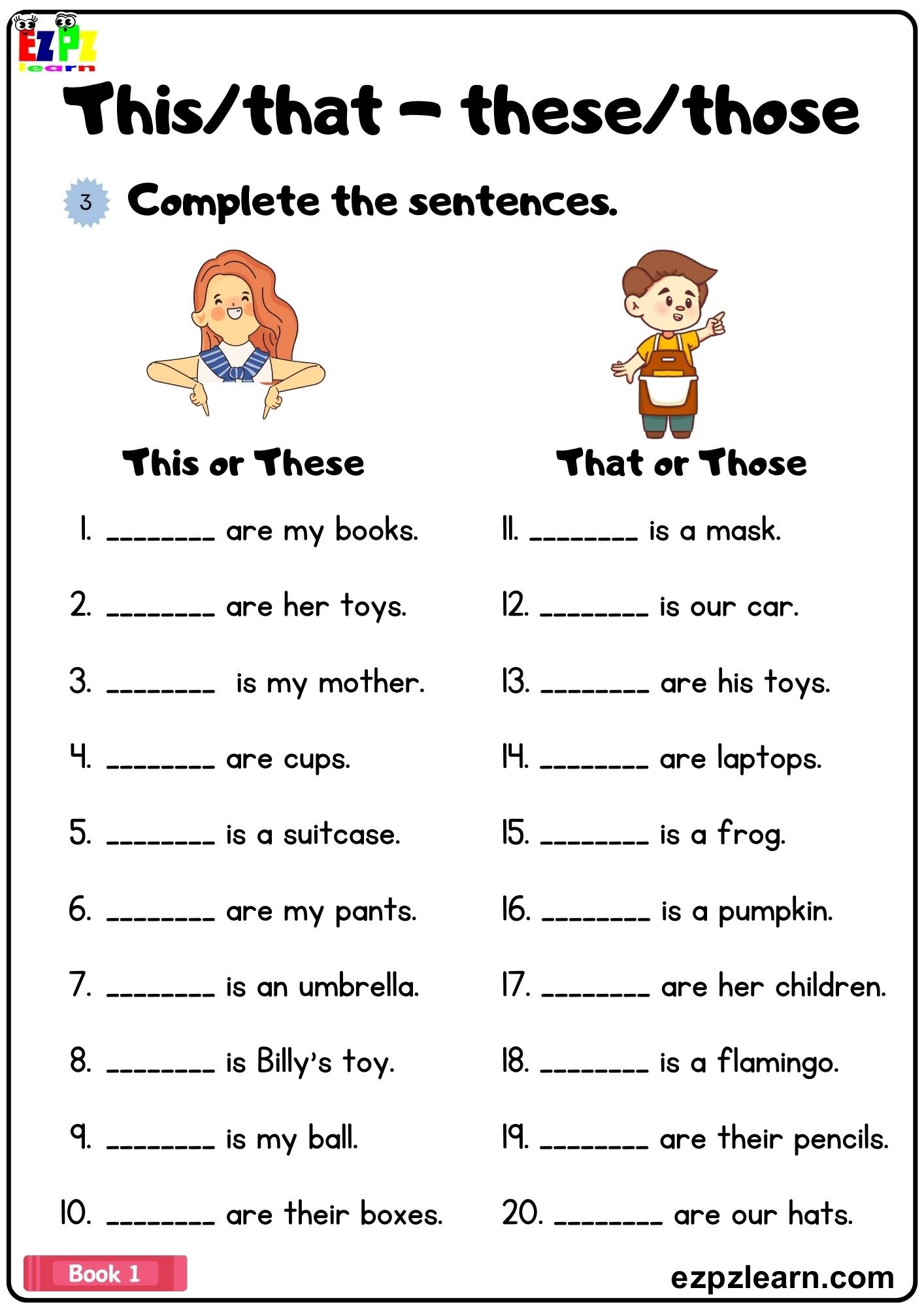 This That These Those Complete The Answers Grammar Worksheet 