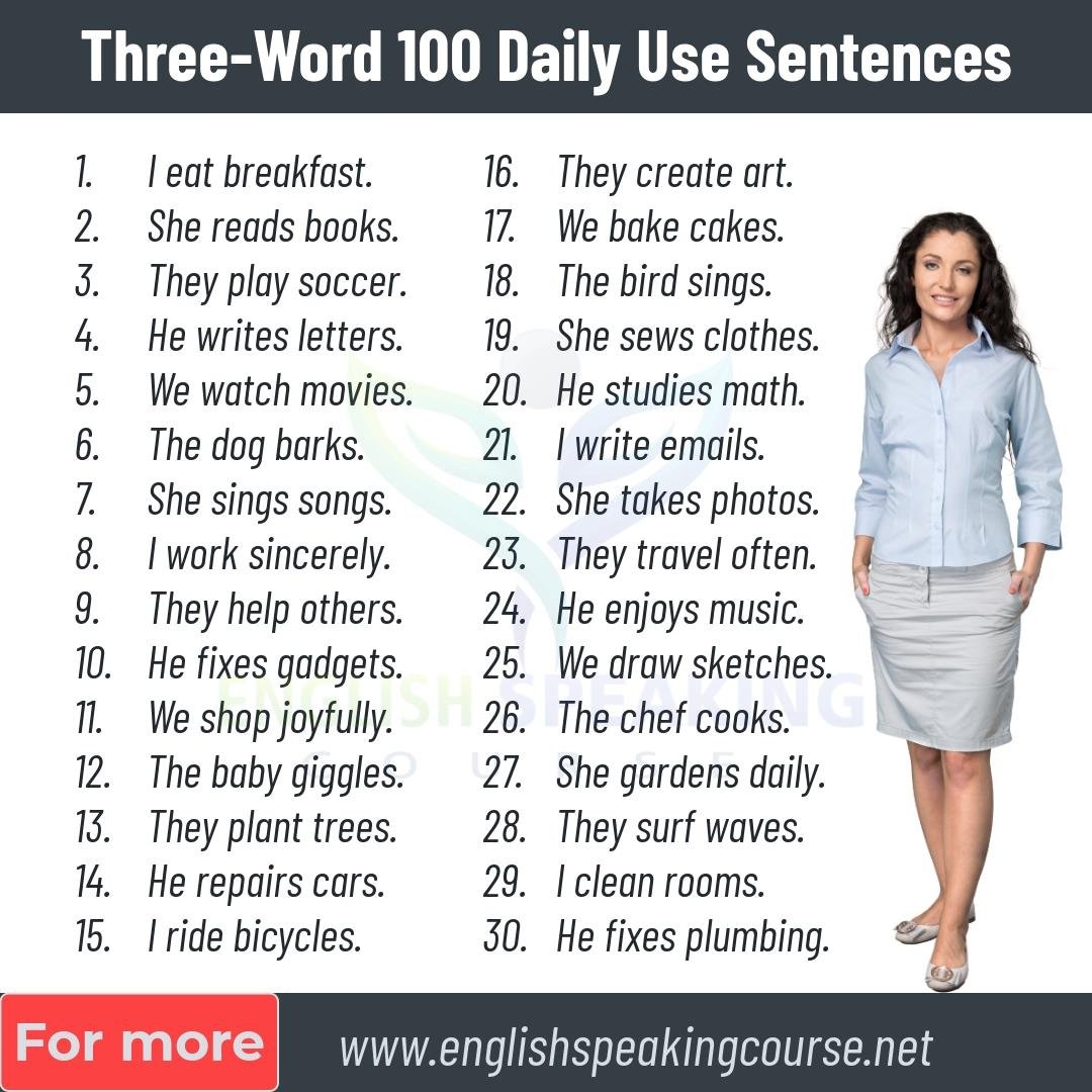 Three Word 100 Daily Use Sentences
