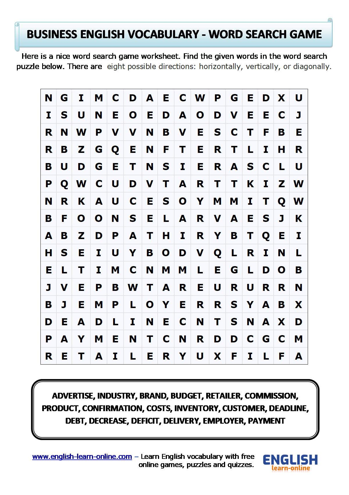 business english vocabulary worksheets