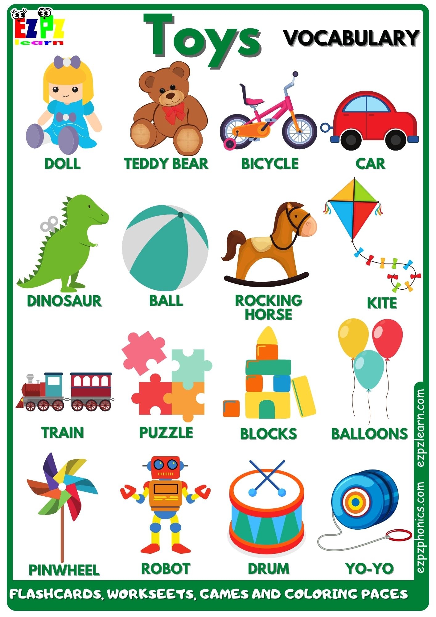 Toys Vocabulary Free English Vocabulary Flashcards Worksheets Coloring Pages Games And More For Homeschool And English Language Learners Ezpzlearn