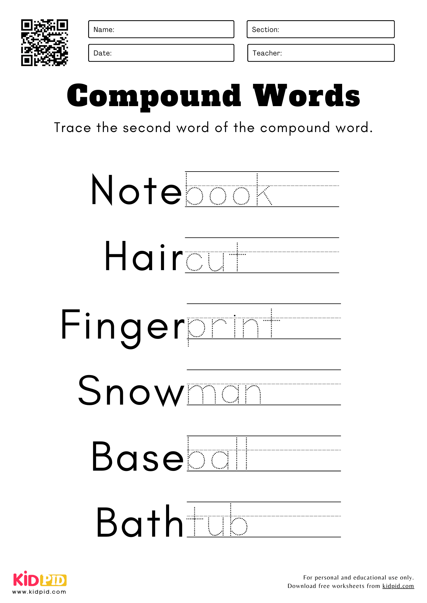 traceable words for kindergarten