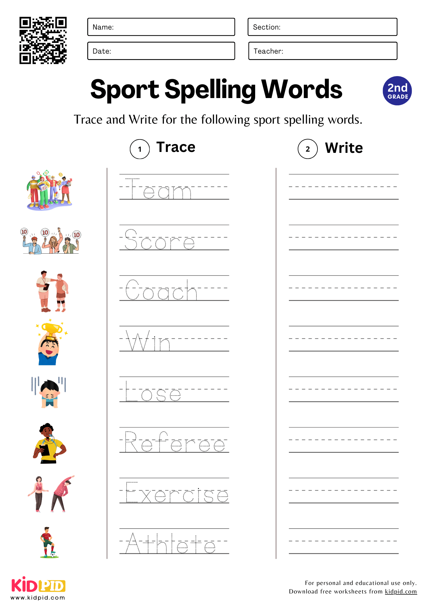 Trace U0026 Write Spelling Words Worksheet For Grade 2 Kidpid