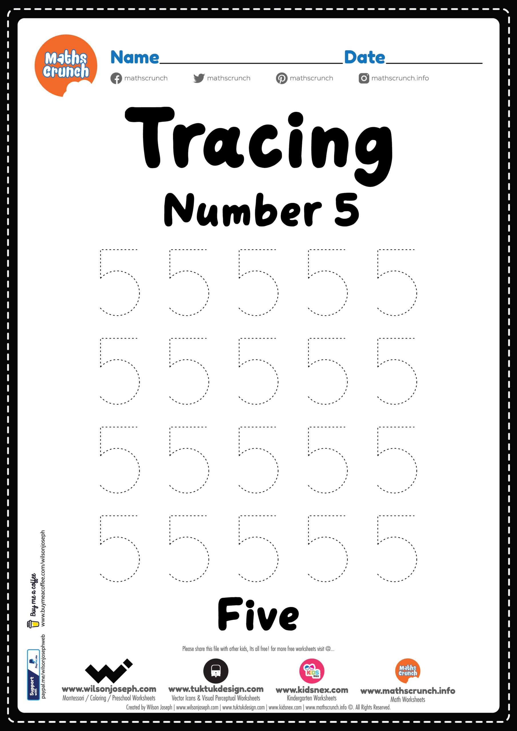 number 5 tracing worksheet free