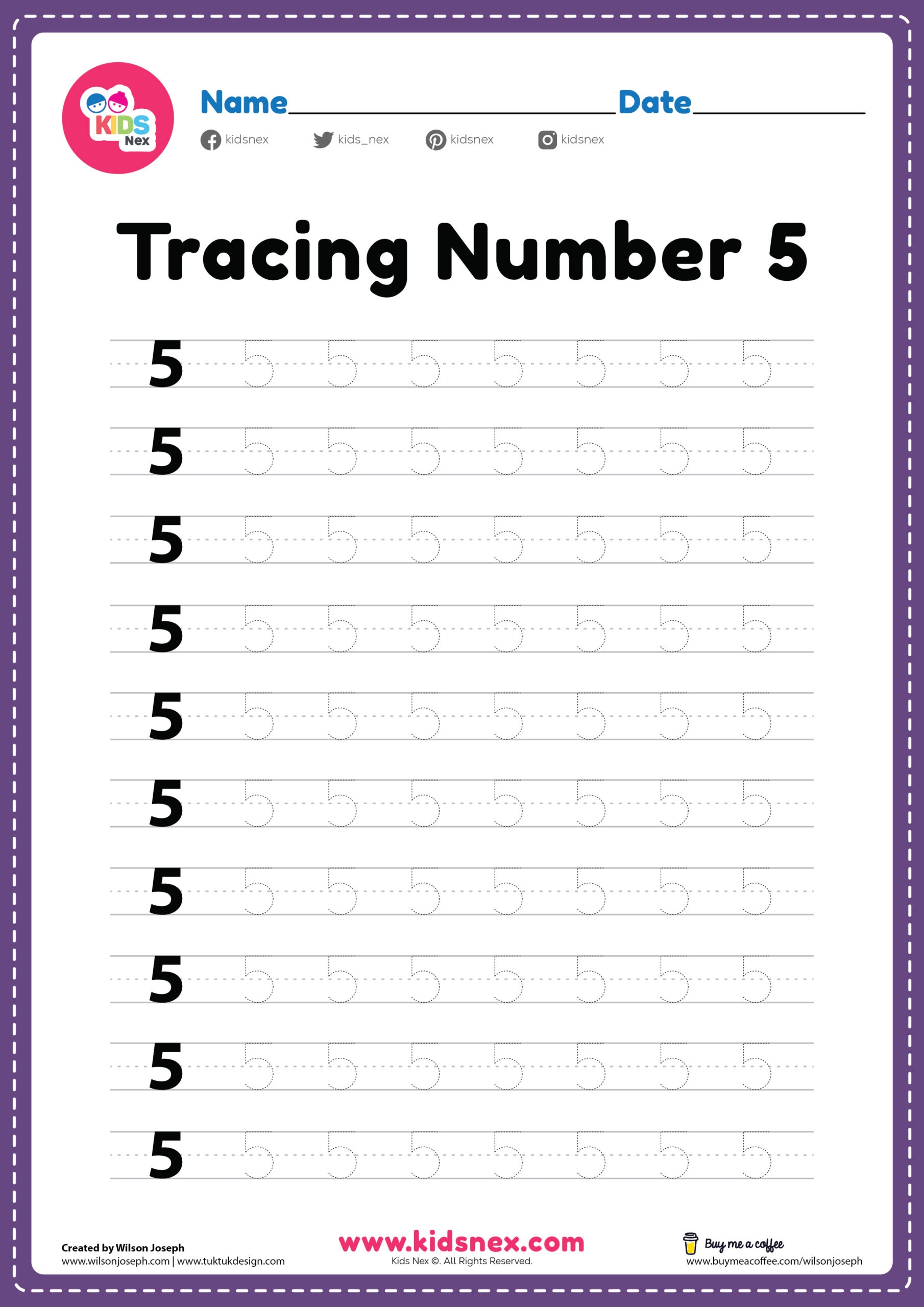 trace number 5 worksheet free