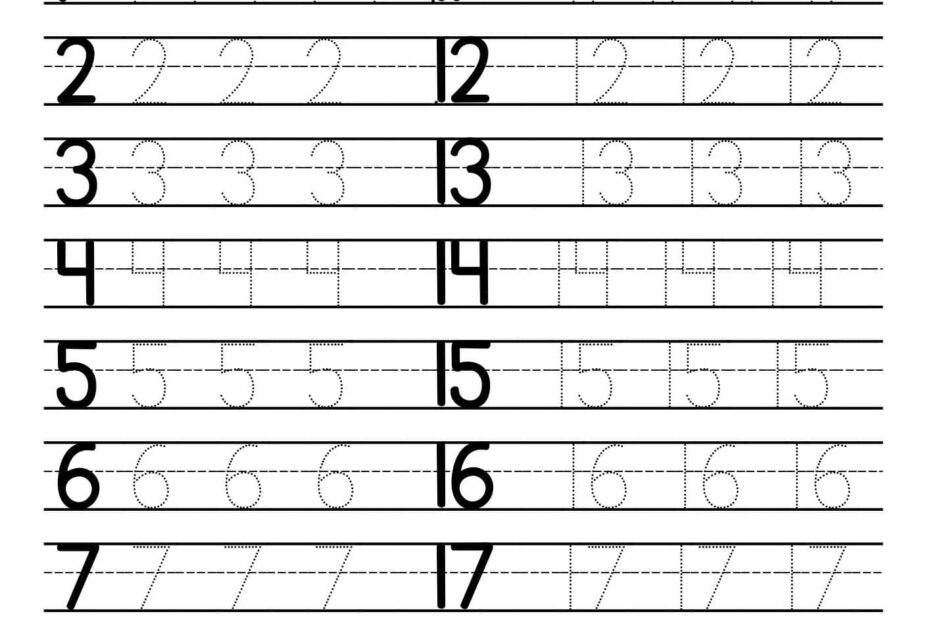 Tracing Numbers 1 20 Worksheets Free Printable Pdfs Teach Prints