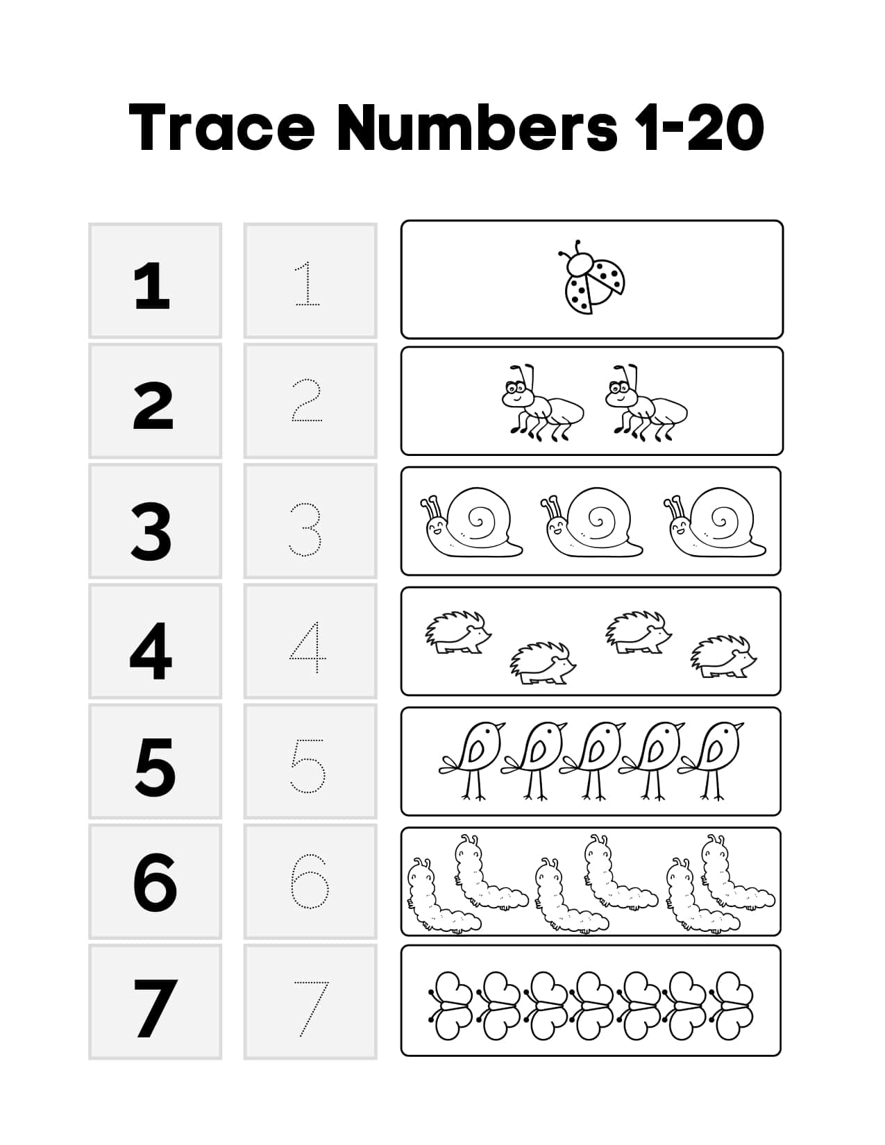 preschool tracing numbers 1 20