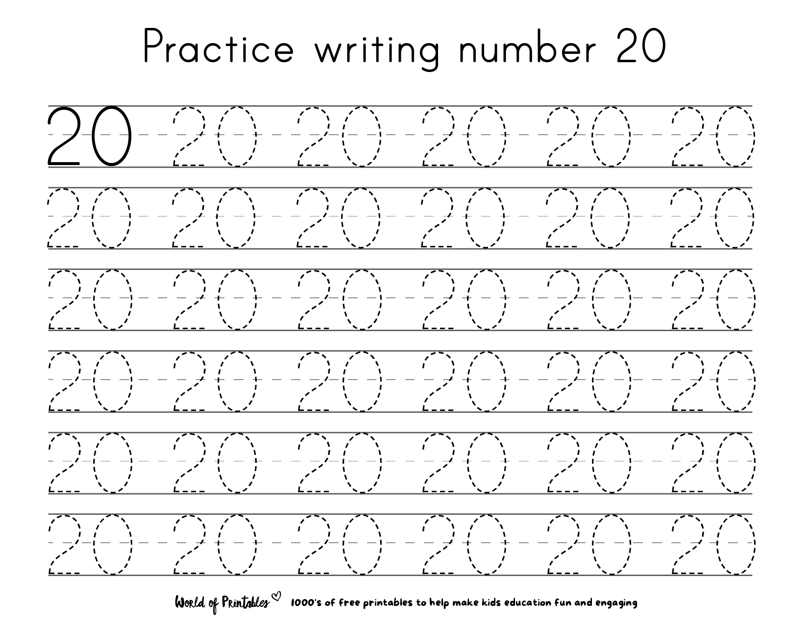 printable tracing numbers to 20