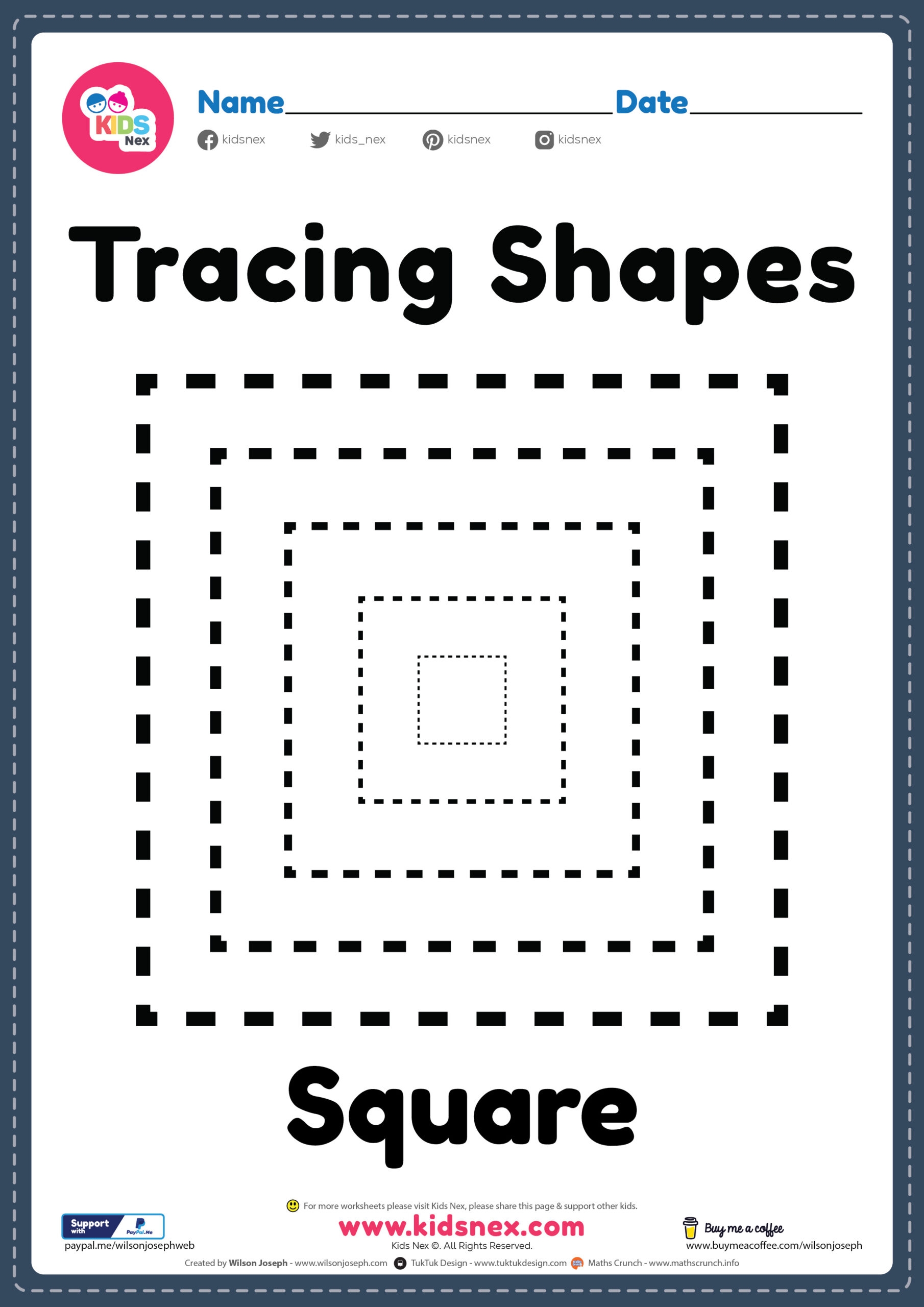 Tracing Shapes Square Lines Worksheet Free Printable PDF