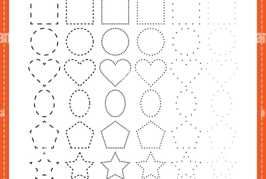 Tracing Shapes Worksheet For Kindergarten And Preschool Kids For Handwriting Practice And Educational Activities In A Printable Page Illustration Stock Vector Image U0026 Art Alamy