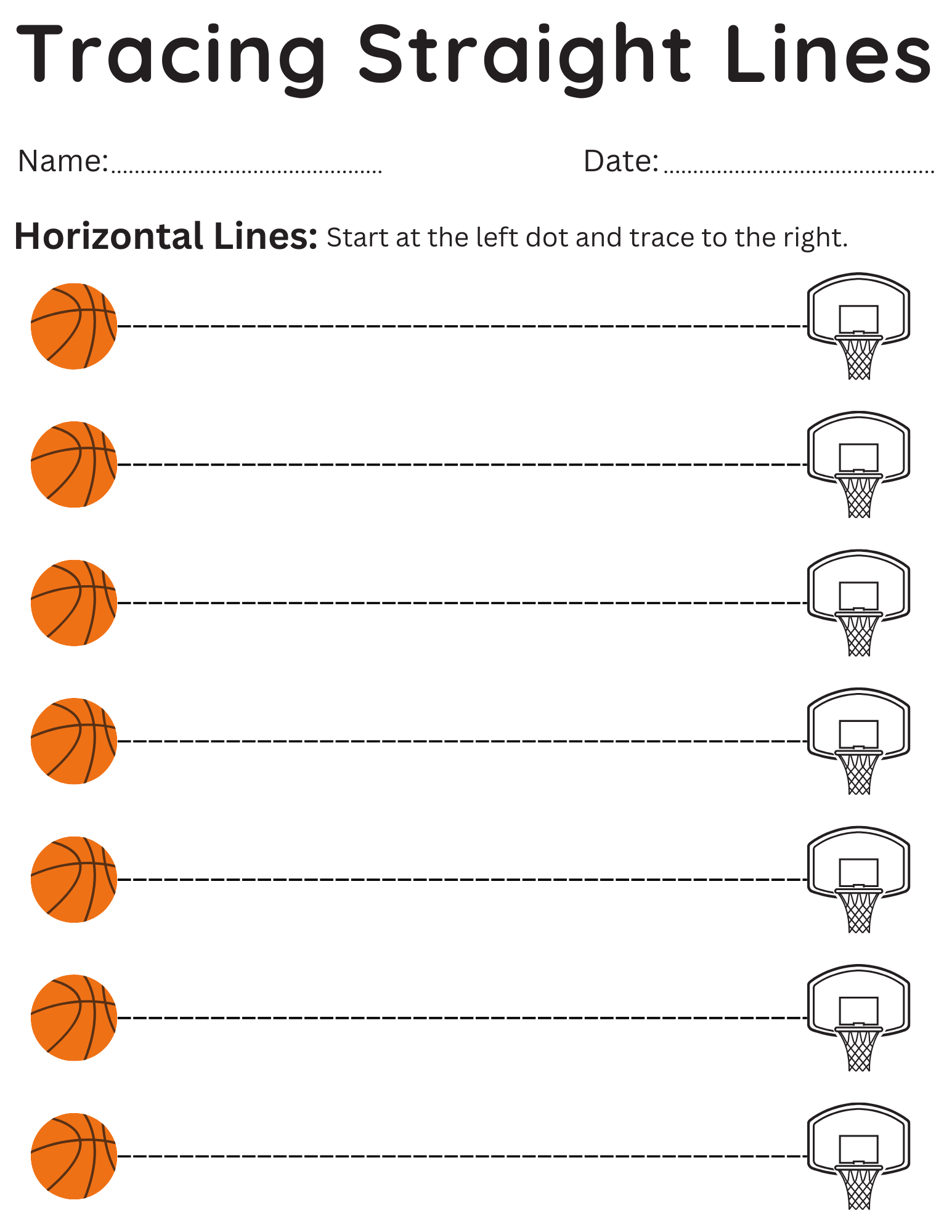 Tracing Straight Lines Kindergarten Worksheets Horizontal Line 