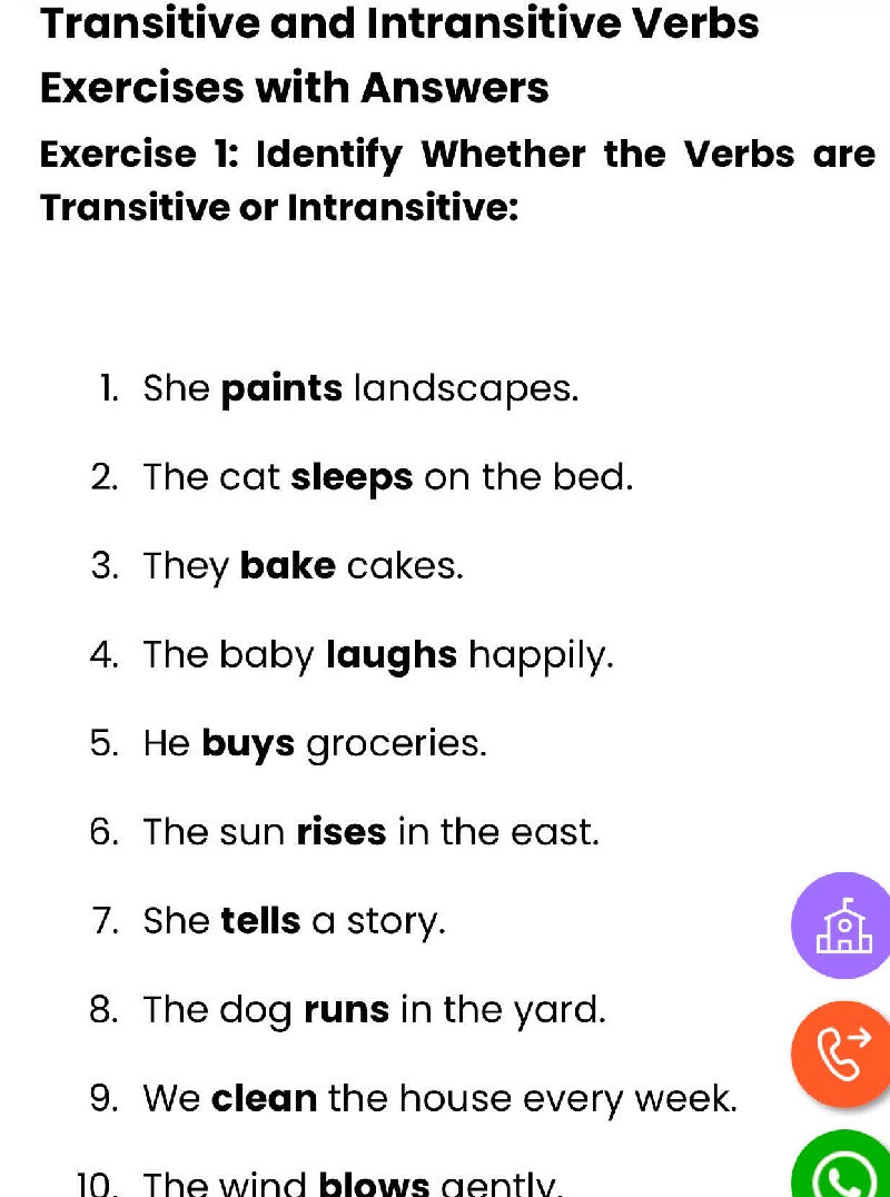 Transitive And Intransitive Verbs Exercises StudyX