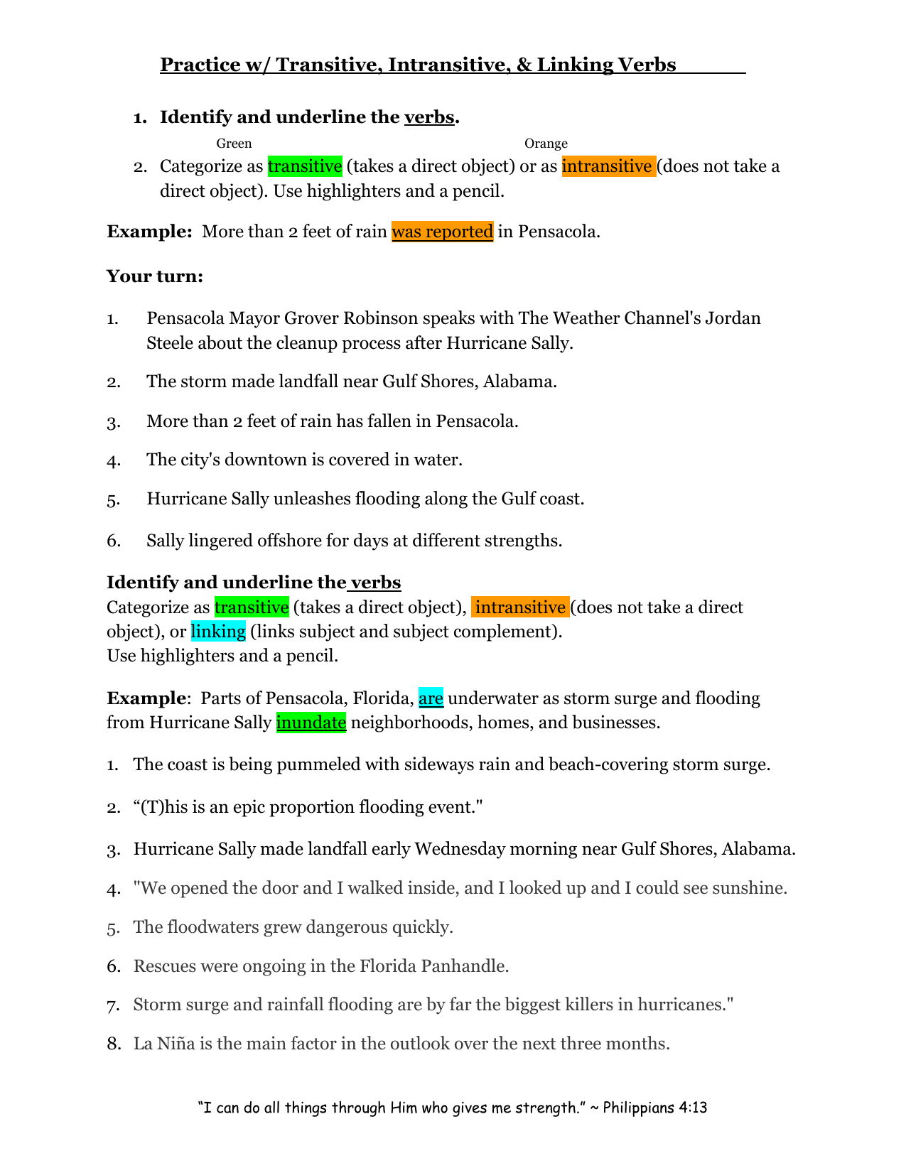Transitive Intransitive Linking Verbs Worksheet