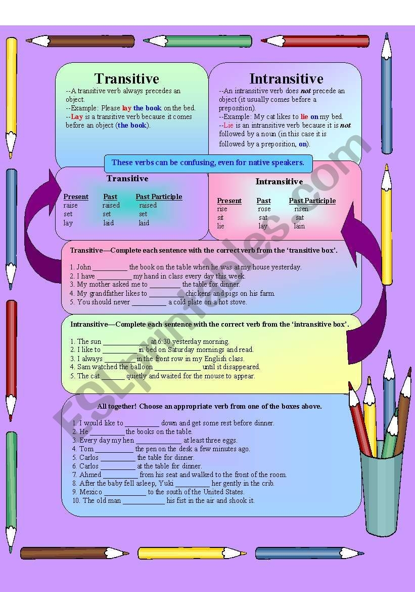 transitive vs intransitive verbs exercises