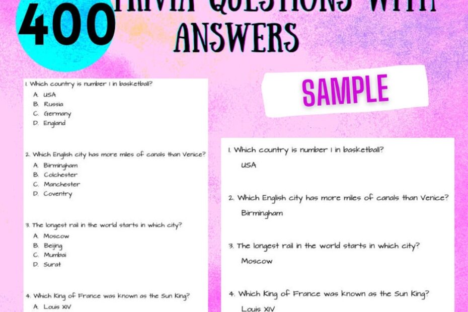 Trivia Questions 400 Quiz Questions With Answers Book Fun Memory Challenging Games Book Printable Trivia Quiz Worksheets Multiple Choice Etsy