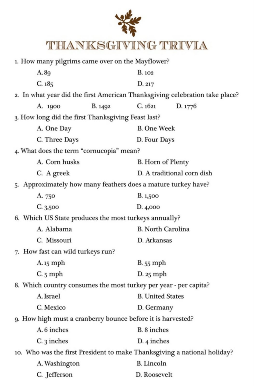 multiple choice trivia questions and answers