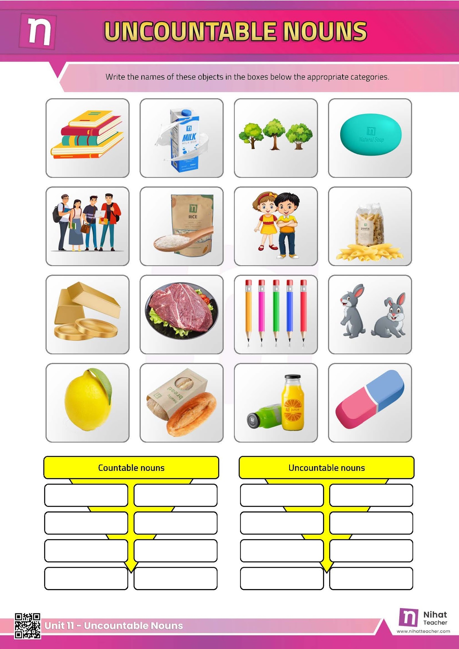 Unit 11 Uncountable Nouns Worksheet 3 Free English Learning And Teaching Resources Free PDF Worksheets And Multiple Choice Tests 