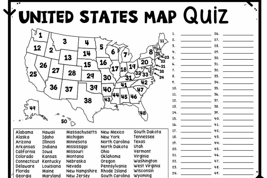 United States Map Quiz U0026 Worksheet USA Map Test W Practice Sheet US Map Quiz Made By Teachers