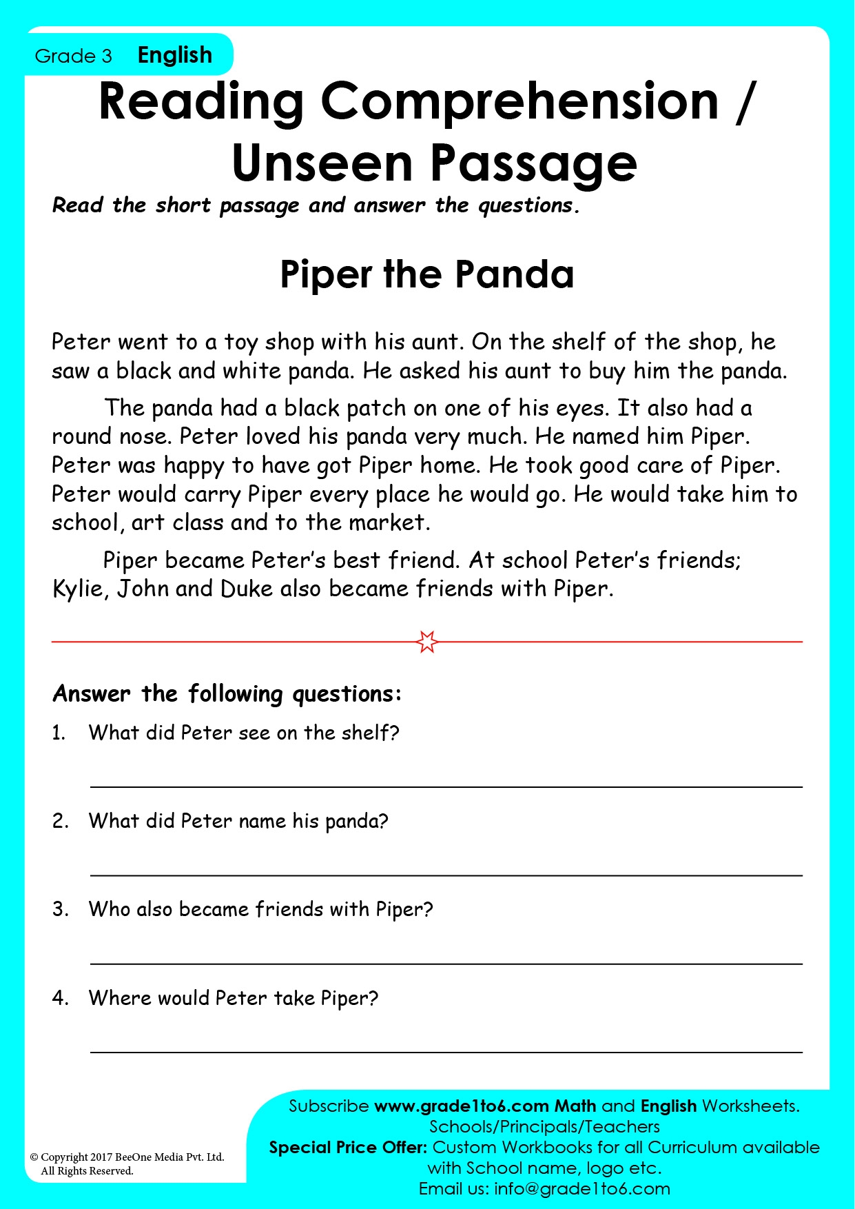 reading comprehension for class 3
