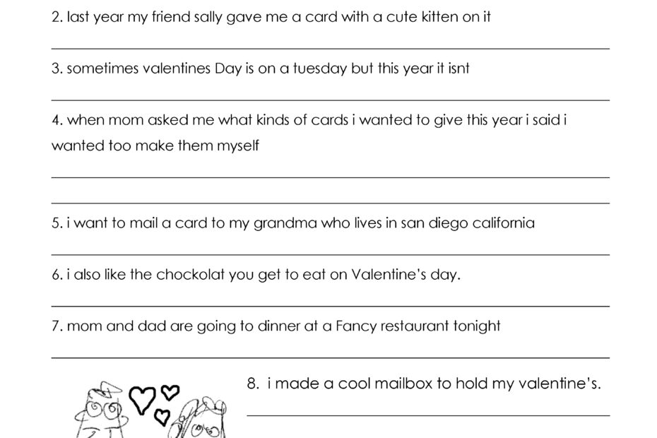 Valentine s Day Grammar free Worksheet For 3rd Grade And Up