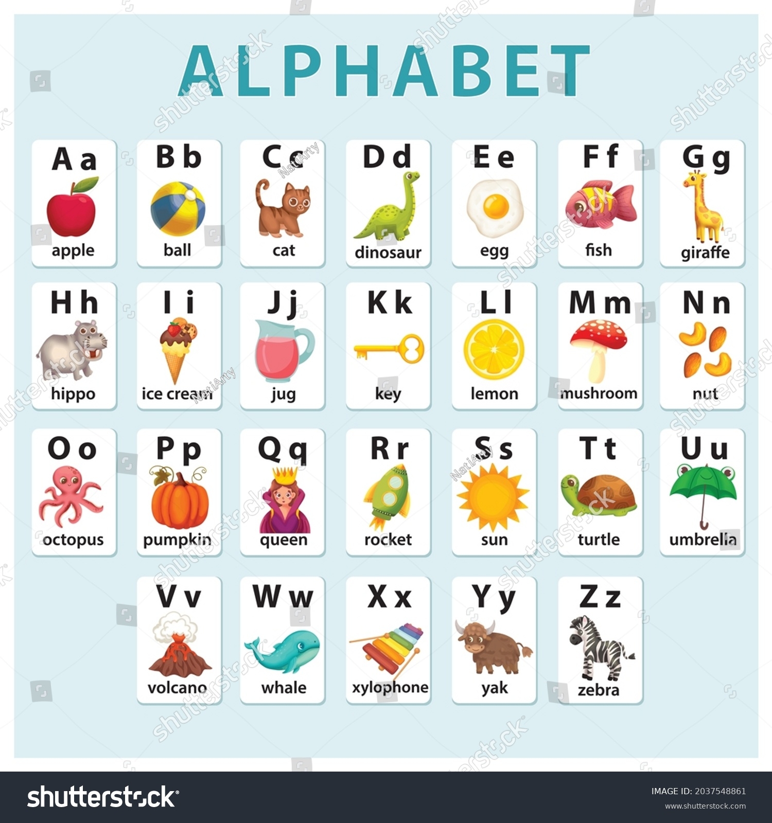 Vektor Stok English Vocabulary Alphabet Flash Card Vector Tanpa Royalti 2037548861 Shutterstock