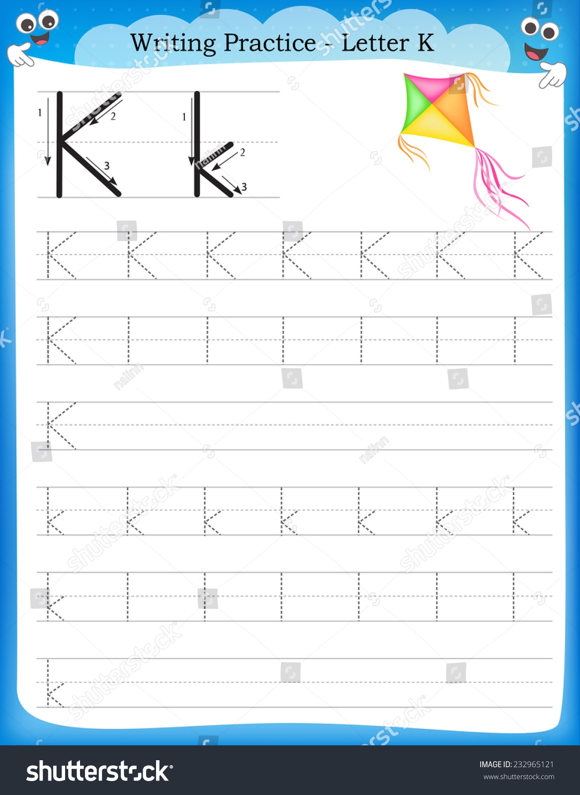 Vektor Stok Writing Practice Letter K Printable Worksheet Tanpa Royalti 232965121 Shutterstock