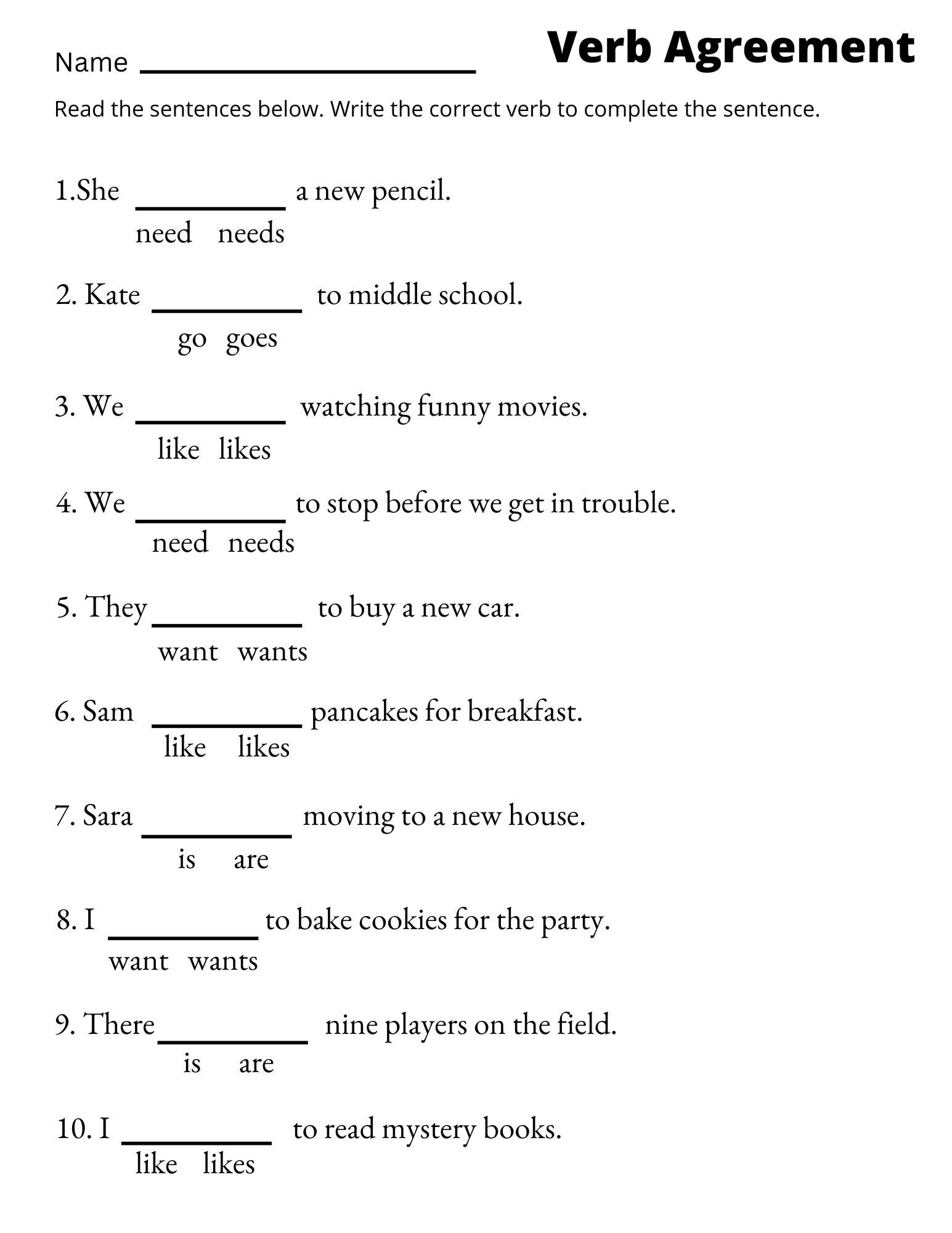 Verb Agreement Worksheets Printable 3rd And 4th Grade Sentence 