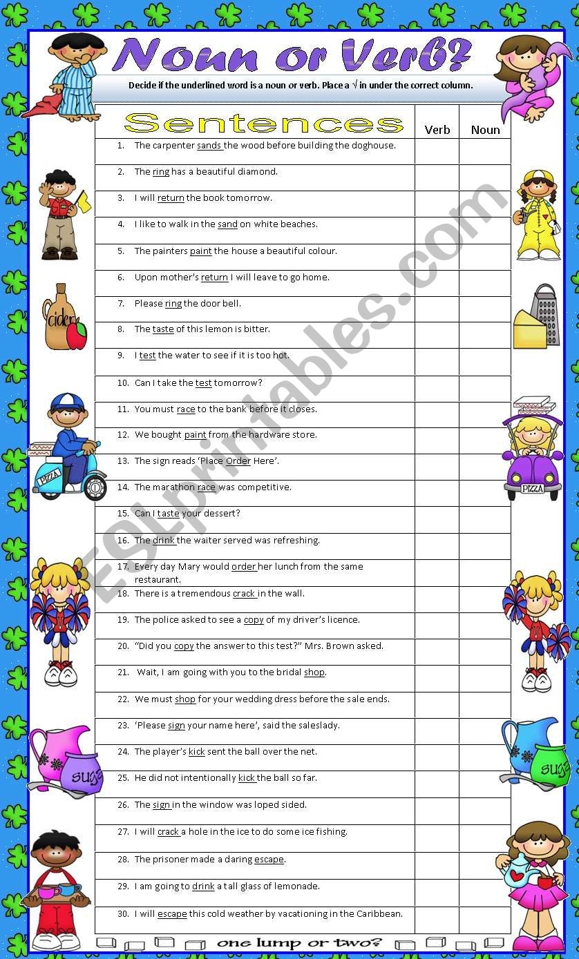 Verb Or Noun ESL Worksheet By Tech teacher