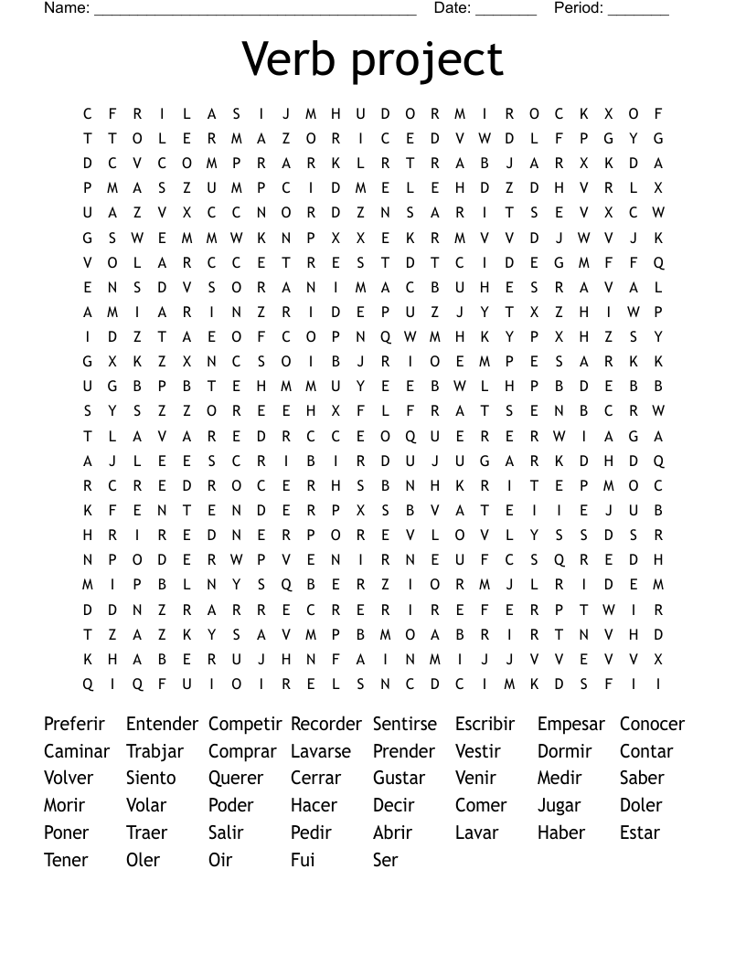 Verb Project Word Search WordMint