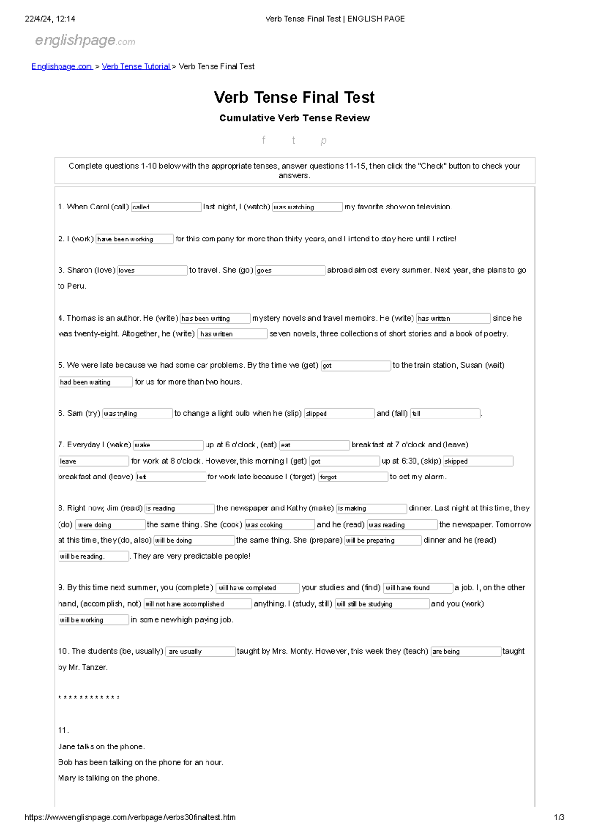 englishpage.com verb tenses