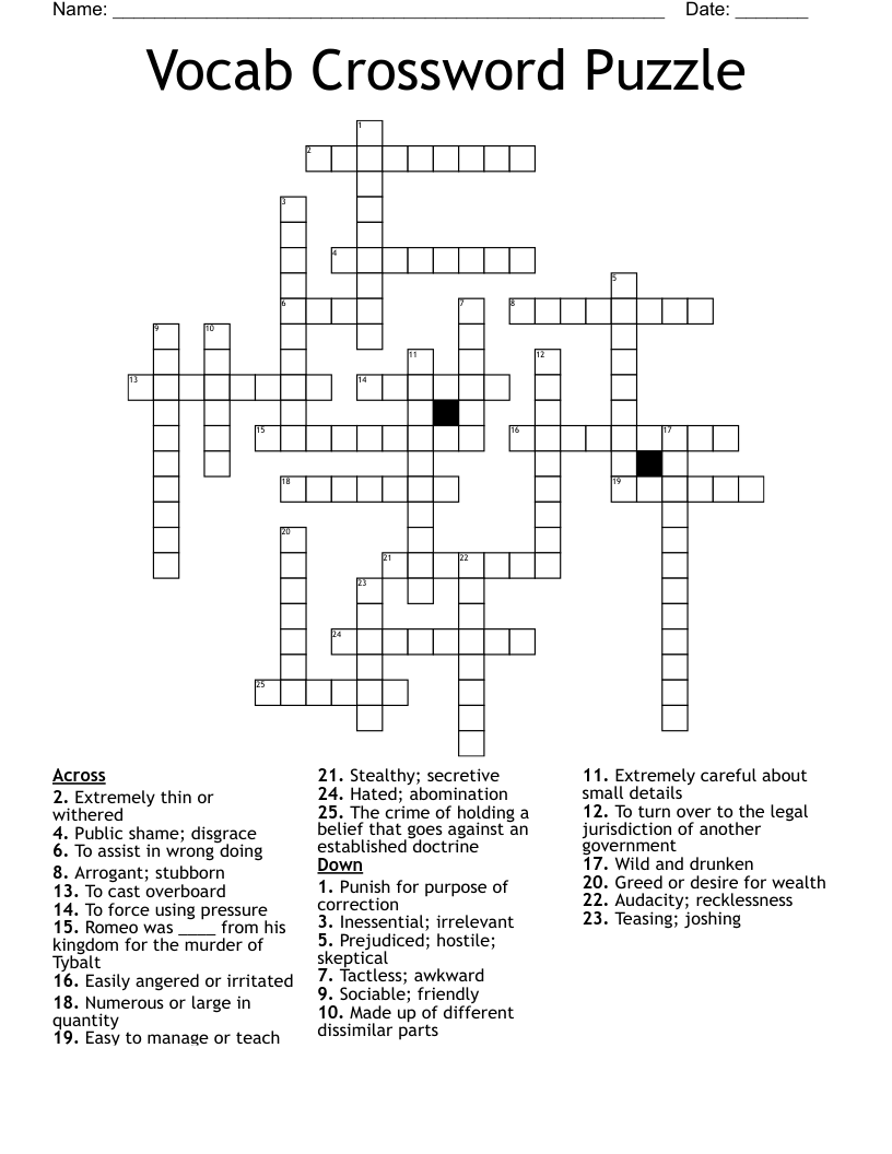 Vocab Crossword Puzzle WordMint