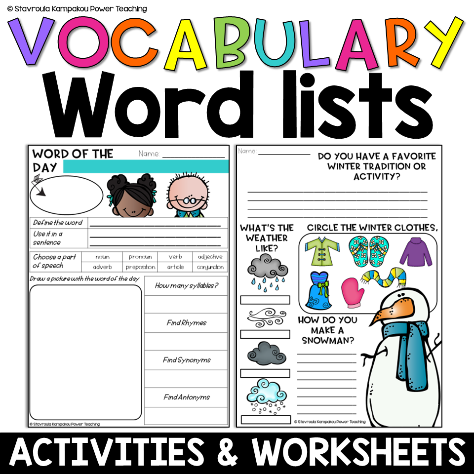 Vocabulary Activities Vocabulary Lists Word Search Inc Winter