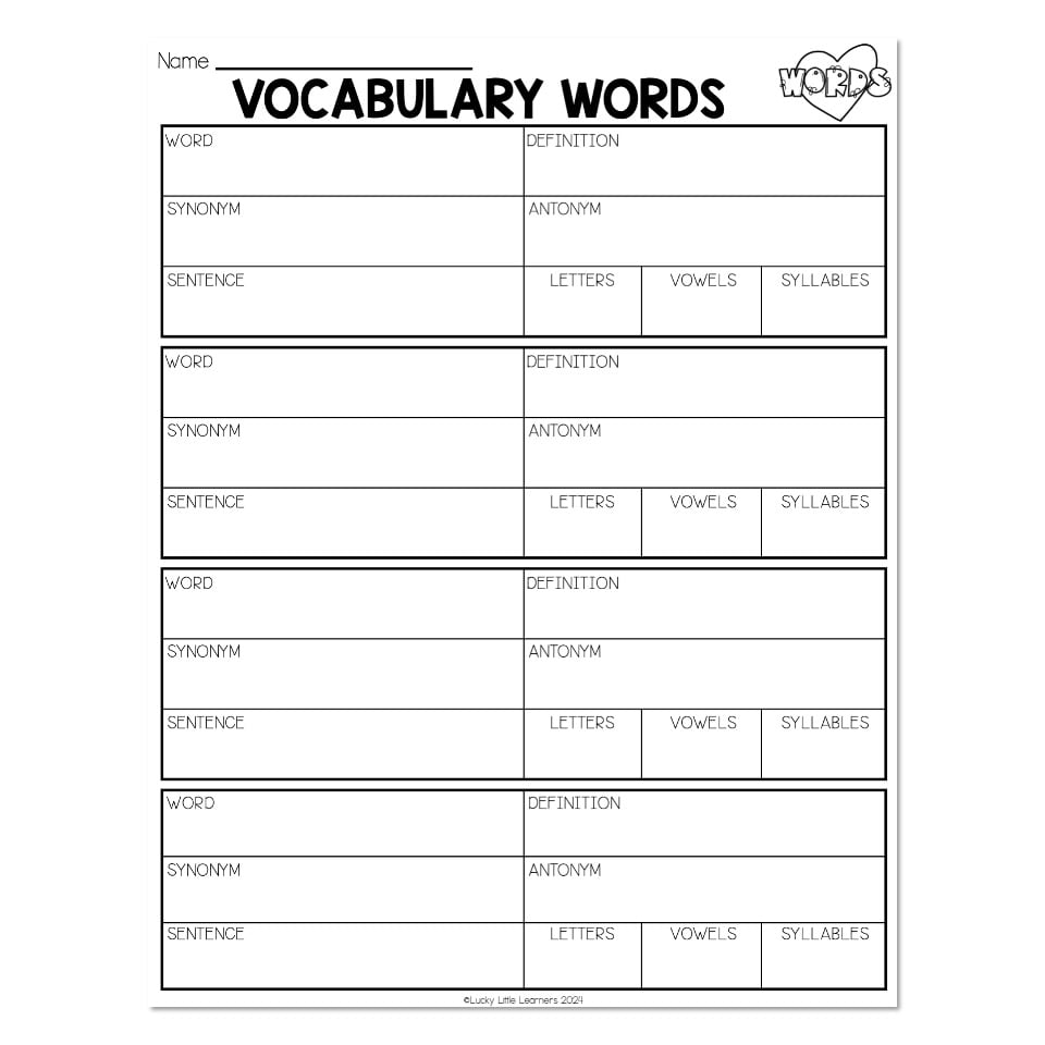 vocabulary activity sheets