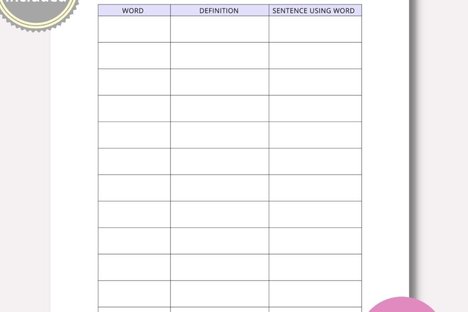 Vocabulary List Printable Planner Inserts Vocabulary List Word Book Language Study Vocabulary List Worksheet PDF A4 A5 Half LETTER Etsy